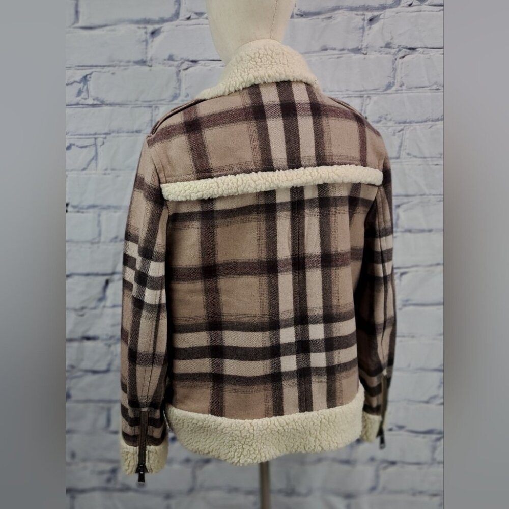 Burberry Brit Women's Wool Jacket Nova Check Faux Shearling Winter Bomber 12 US - Picture 4 of 16